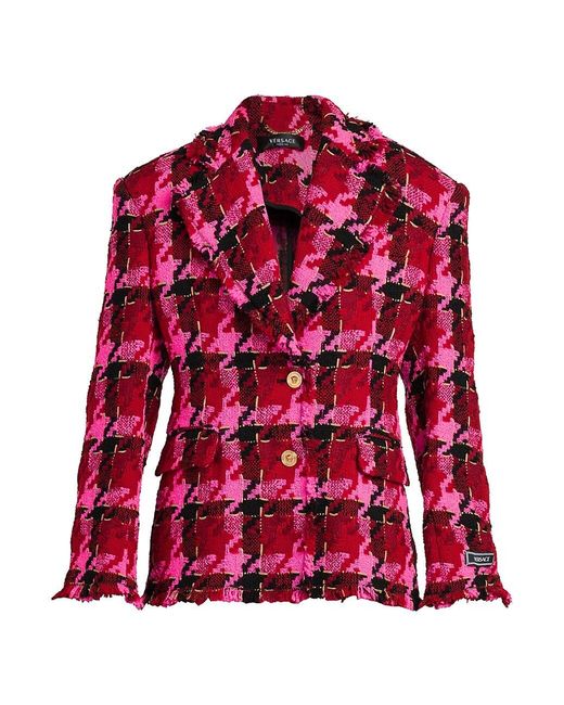 Versace Tweed Single-breasted Jacket in Red | Lyst