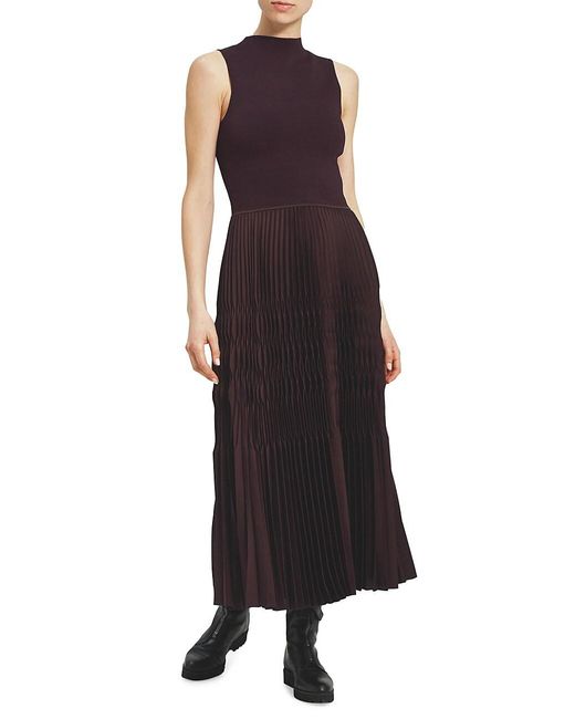 Theory Wool Pleat-combo Knit Maxi Dress in Merlot (Black) | Lyst
