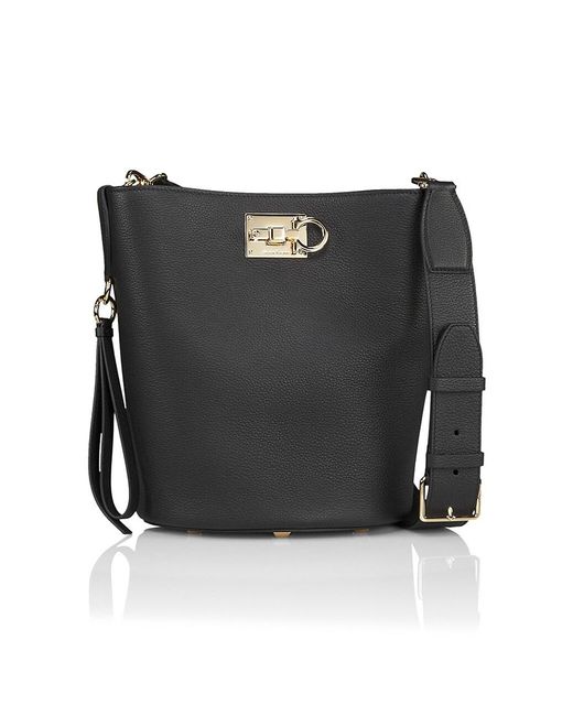 Ferragamo Studio Leather Bucket Bag in Nero (Black) | Lyst