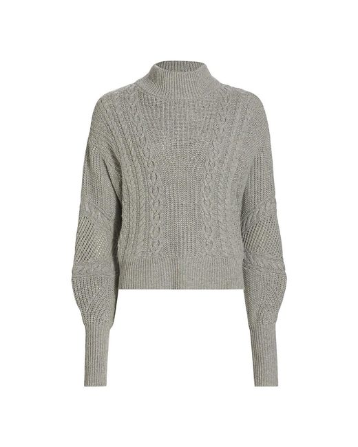 Veronica Beard Wool Bertilda Cable Sweater in Grey Melange (Gray) | Lyst