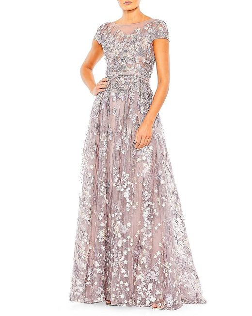 Mac Duggal Embroidered Tulle Cap Sleeve Gown in Lilac Purple Lyst