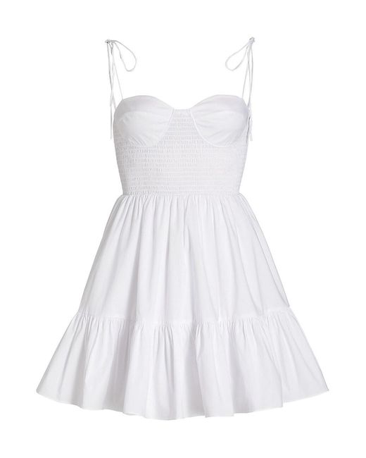 STAUD Cotton Landry Smocked Bustier Minidress in White | Lyst