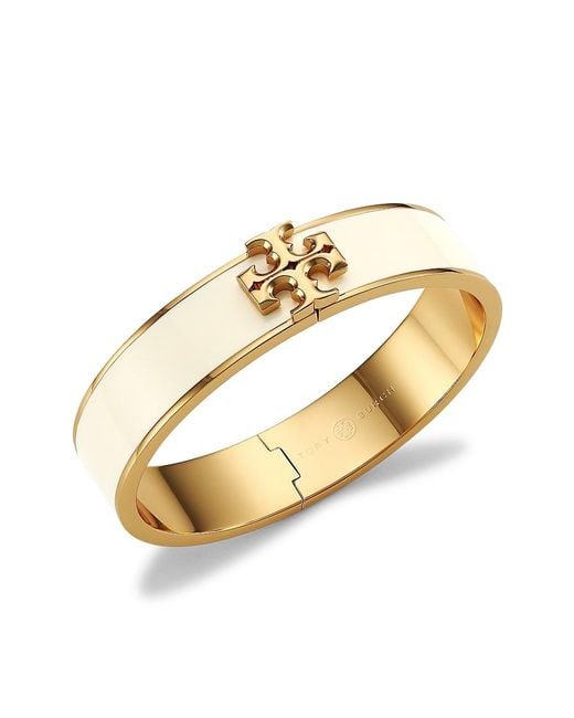 Tory Burch Kira Logo Goldtone & Enamel Hinged Cuff Bracelet Lyst