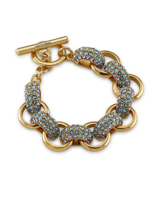 Oscar de la Renta Pavé Bull Horn Goldtone & Crystal Link Bracelet in Metallic Lyst