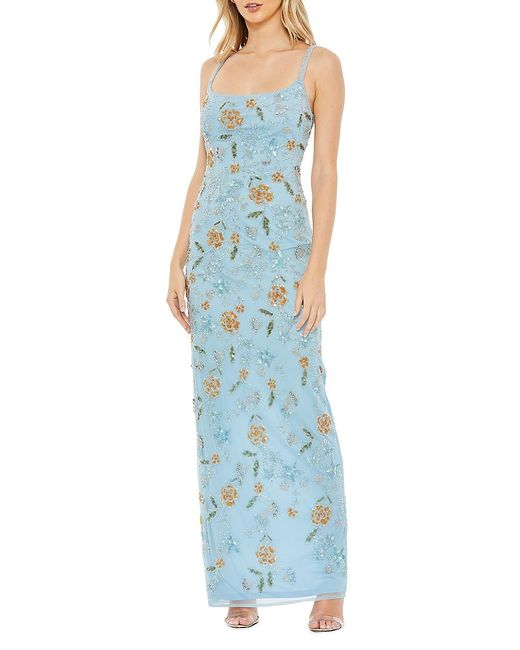 Mac Duggal Beaded Floral Column Gown in Blue | Lyst