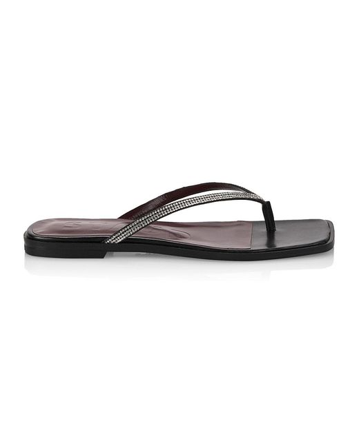 STAUD Leather Tati Rhinestone Thong Sandals in Black Rhinestone (Black) - Lyst