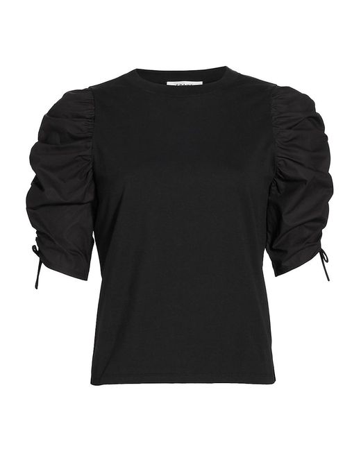 FRAME Ruched Puff-sleeve Top in Black | Lyst