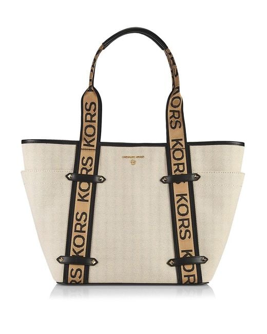 MICHAEL Michael Kors Maeve Canvas Tote in Natural Black (Natural) | Lyst