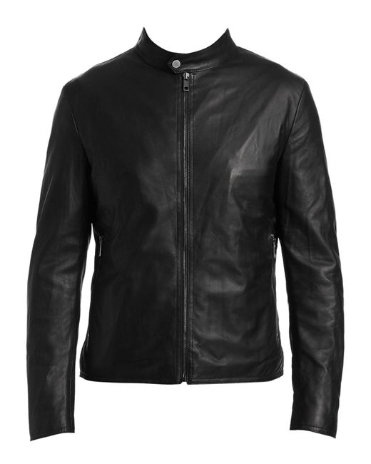 Saks Fifth Avenue Collection Banded Collar Leather Jacket in Black for ...