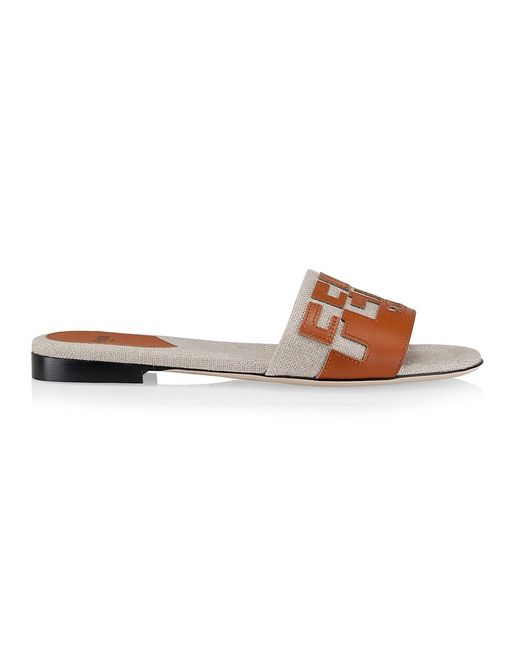 Fendi Canvas & Leather Logo Slide Sandals in Brown | Lyst