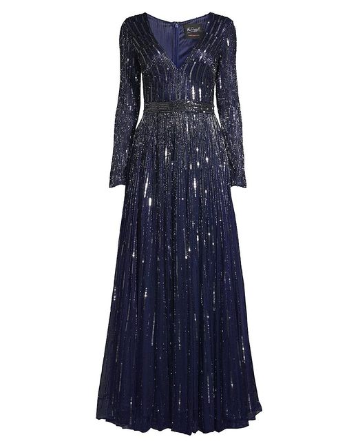 mac duggal blue sequin gown