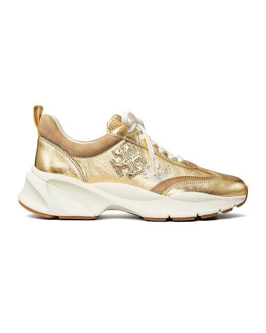 Tory Burch Good Luck Metallic Leather Trainer | Lyst