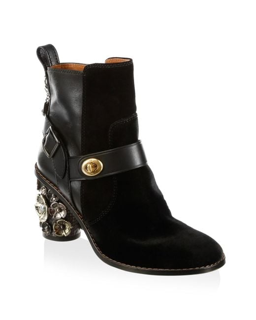 COACH Tea Rose Block Heel Moto Booties 