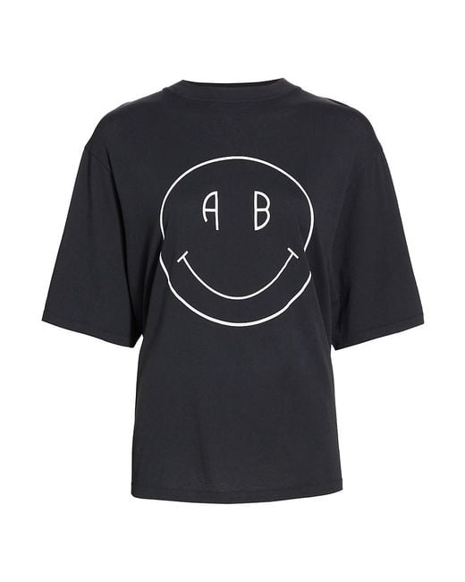 Anine Bing Avi Smiley Oversized T-shirt in Black | Lyst