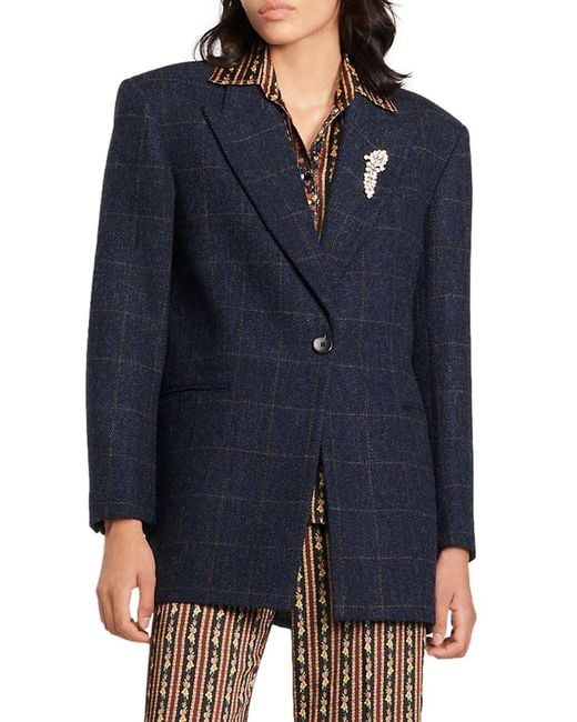 Sandro Alto Plaid Wool Blazer in Deep Blue (Blue) | Lyst