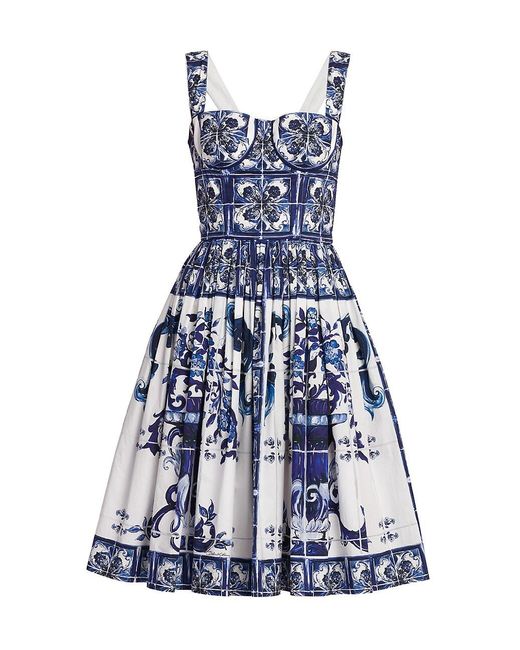 Dolce & Gabbana Blu Mediterraneo Sleeveless Floral Fit & Flare Dress in ...