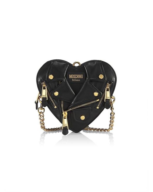 Moschino Heart-shape Moto Leather Crossbody Bag in Black | Lyst