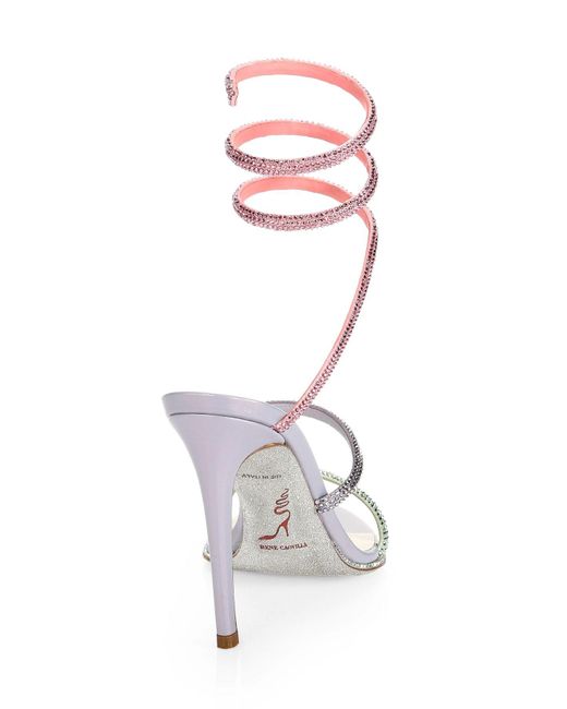 Rene Caovilla Cleo Ankle-wrap Crystal-embellished Satin Sandals in Grey Pink (Pink) - Lyst