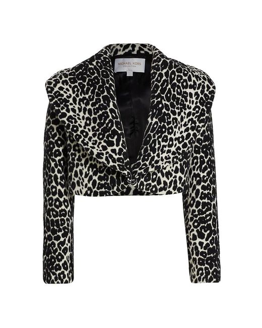 Michael Kors Wool Shawl Leopardprint Bolero Jacket in Black White
