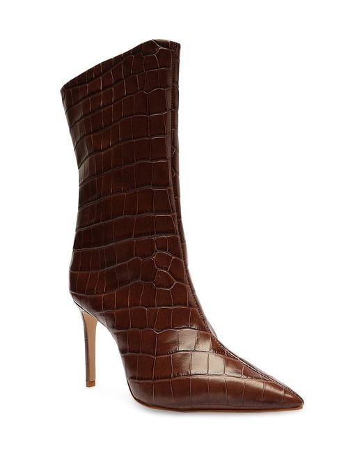 Schutz Mary Crocembossed Leather Short Boots in Brown Lyst