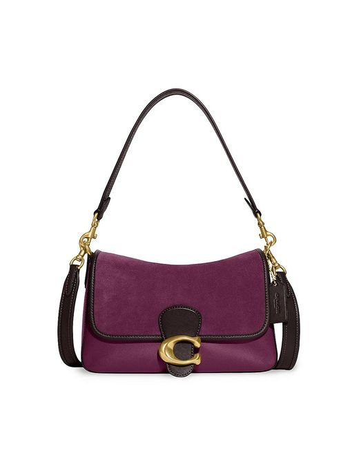 COACH Soft Tabby Mixed Leather & Suede Shoulder Bag in Deep Berry ...