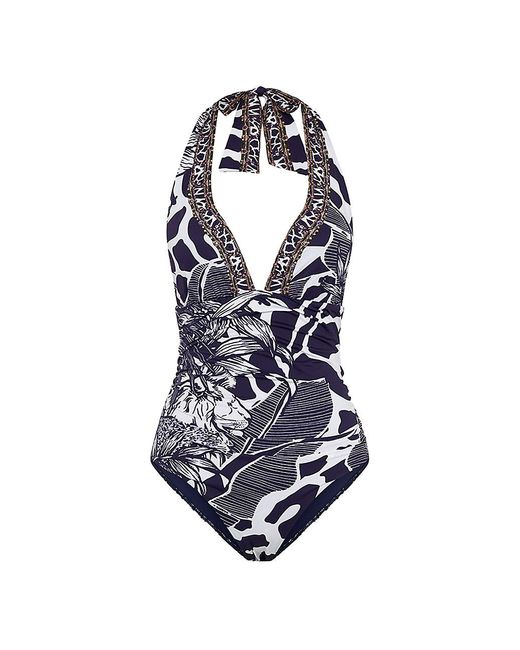 Camilla Embellished Halter Onepiece Swimsuit in Blue Lyst