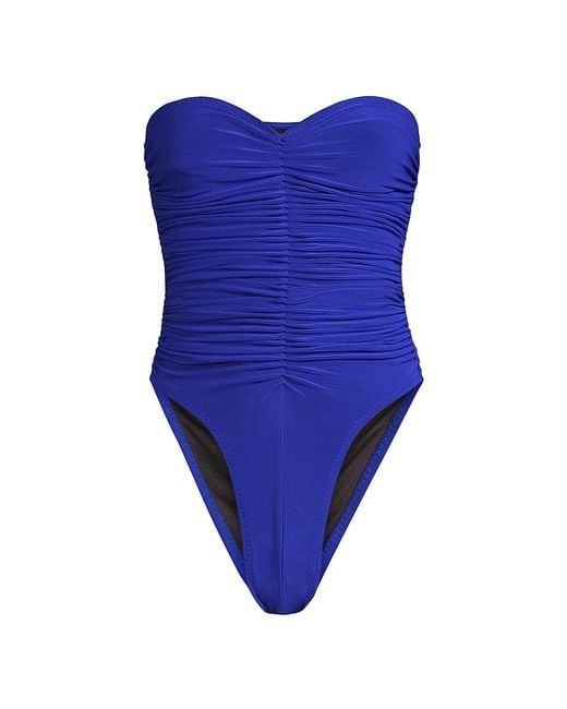 Norma Kamali Marissa Strapless One-piece Swimsuit in Blue | Lyst