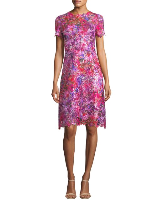 Lyst - Elie tahari Floral Lace A-line Dress in Pink