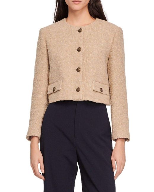 Sandro Wallace Cropped Tweed Jacket in Sand (Blue) | Lyst