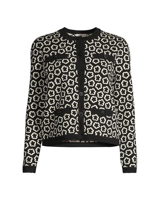 Tory Burch Synthetic Kendra Floral Jacquard Cardigan in Black | Lyst