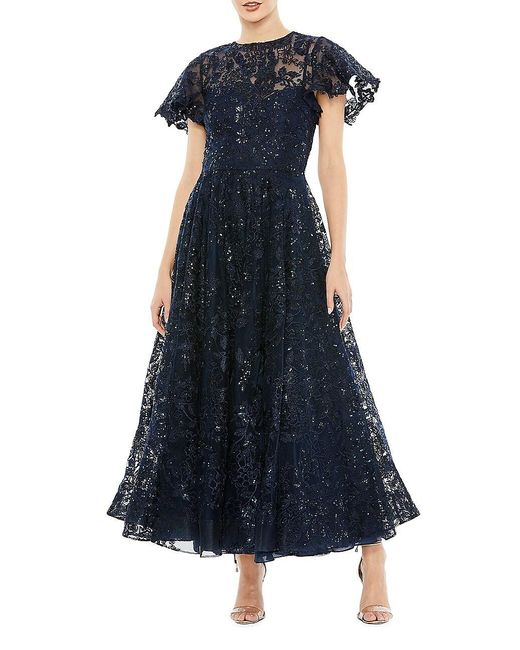 Mac Duggal Embellished Cape-sleeve Cocktail Dress in Blue | Lyst