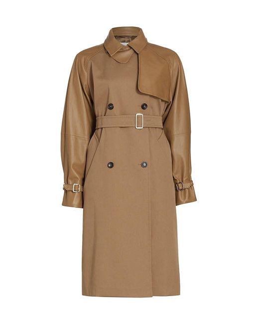Max Mara Lichene Belted Partial Leather Trench Coat in Brown | Lyst