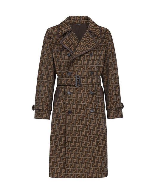 Fendi Synthetic Ff Logo Trench Coat in Brown for Men | Lyst