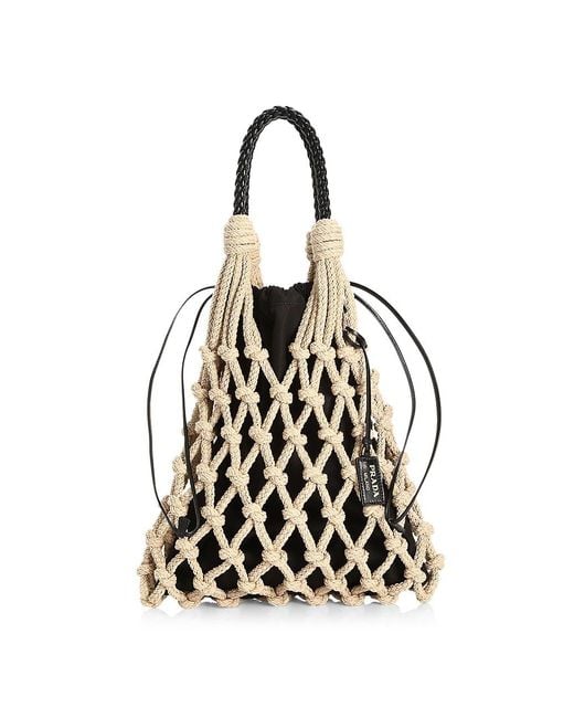 Prada Leather Net Bag in Black | Lyst