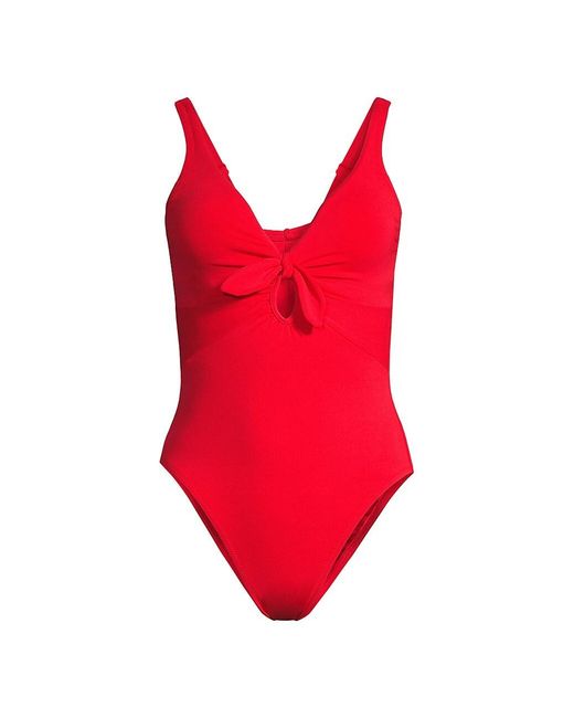 Robin Piccone Ava Plunge Bow One-piece Swimsuit in Red | Lyst