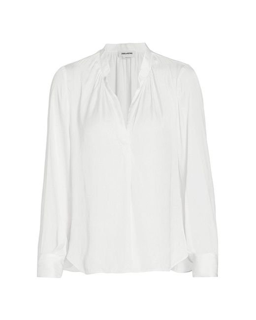 Zadig & Voltaire Tink Draped Satin Blouse in White | Lyst