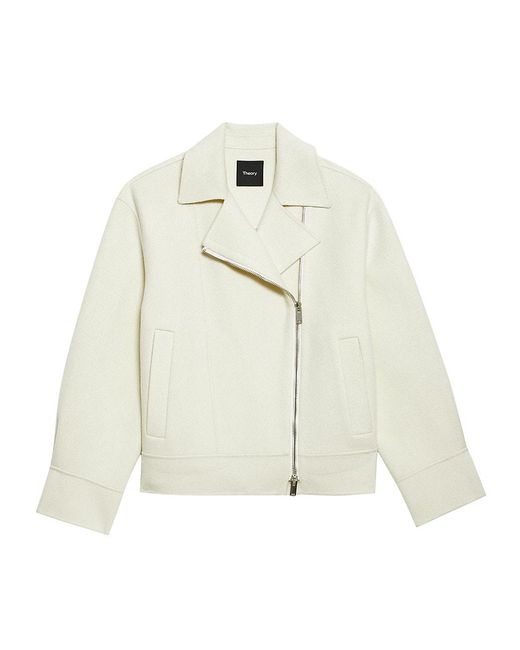 Theory Oversized Wool-blend Moto Jacket in White | Lyst