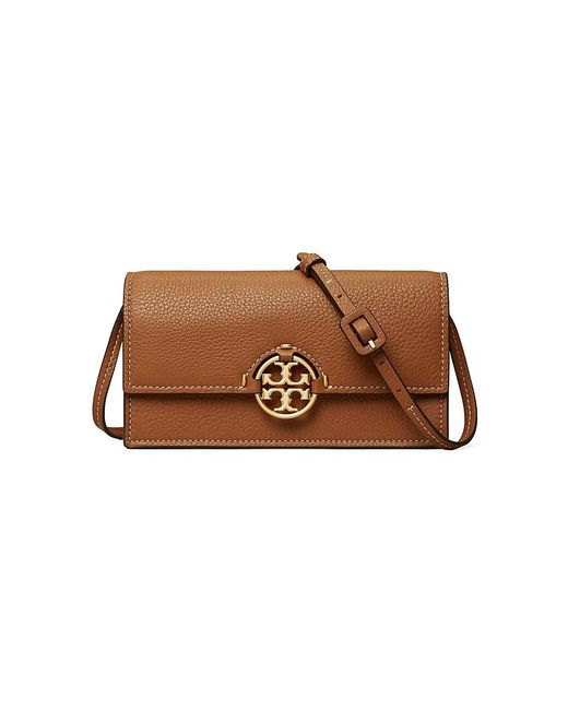 Tory Burch Miller Leather Crossbody Wallet in Brown | Lyst