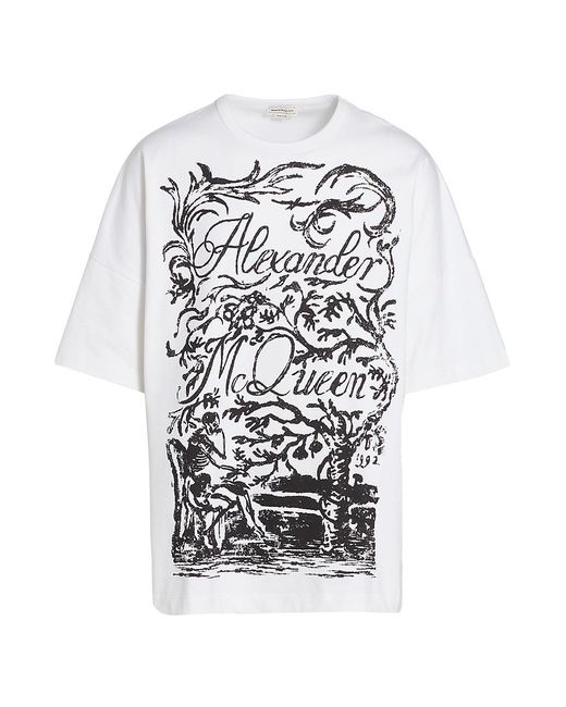 Alexander McQueen Cotton Script Logo Skeleton Print T-shirt in White ...