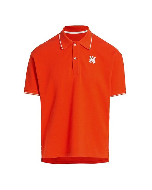 Amiri Cotton Solid Logo Shortsleeve Polo Shirt in Orange for Men Lyst