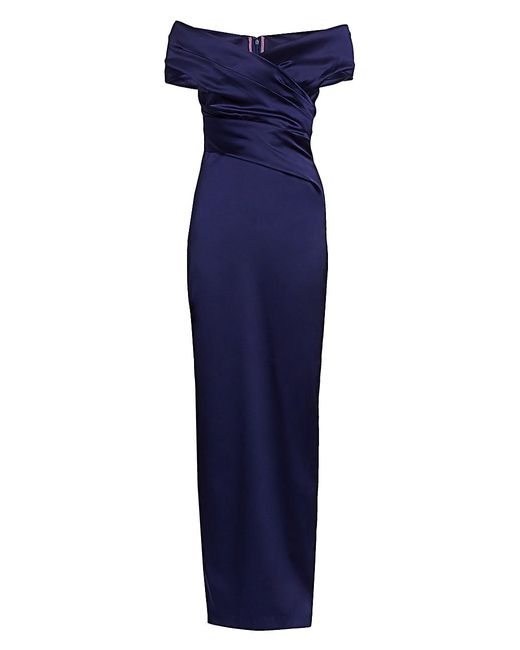 Talbot Runhof Off-the-shoulder Stretch Satin Duchess Gown in Blue | Lyst