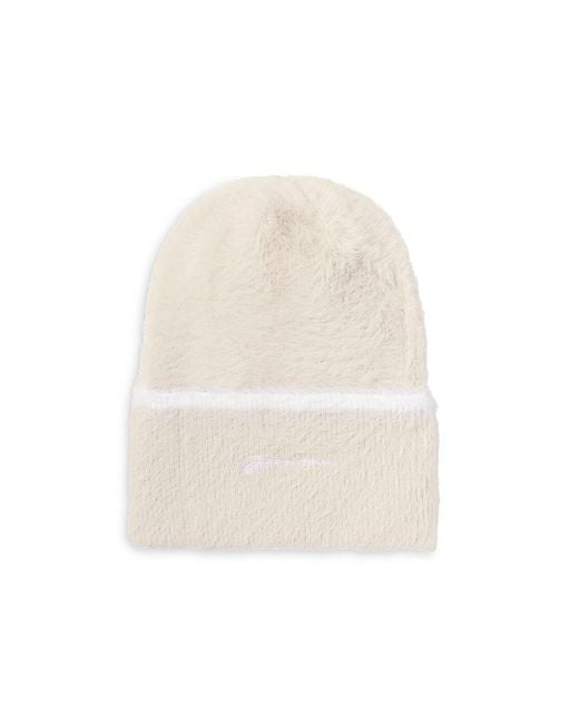 Jacquemus Synthetic Fuzzy Logo Beanie in White | Lyst