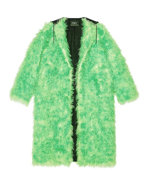Balenciaga Fake Fur Coat in Green for Men | Lyst