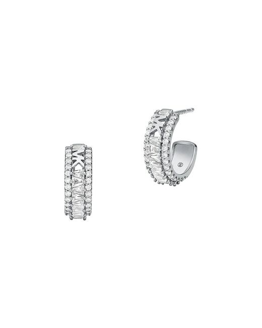 Michael Kors Sterling Silver & Cubic Zirconia Tapered Huggie Hoop Earrings  in White | Lyst