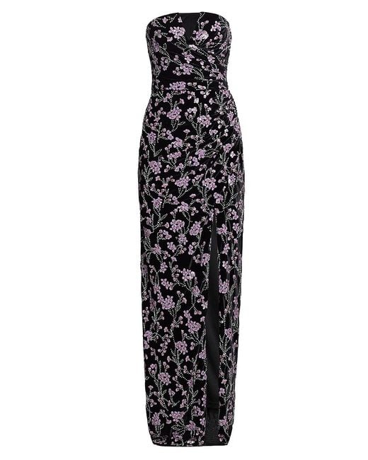 THEIA Velvet Melody Beaded Floral Gown 