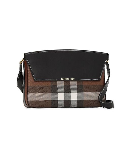 Burberry Cotton Catherine Leathertrimmed Check Shoulder Bag in Black
