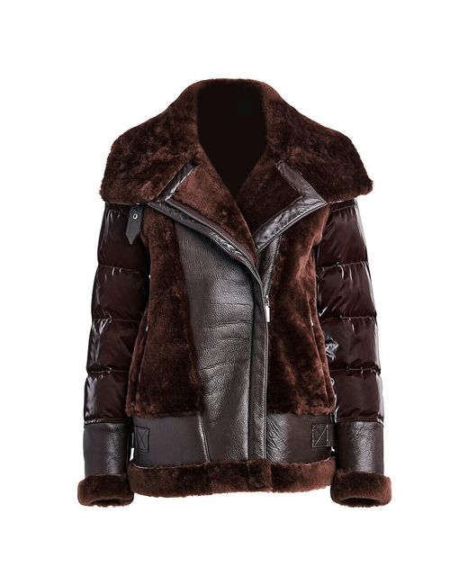 Dawn Levy Mel Mixed Leather & Shearling Down Moto Jacket in Chocolate ...