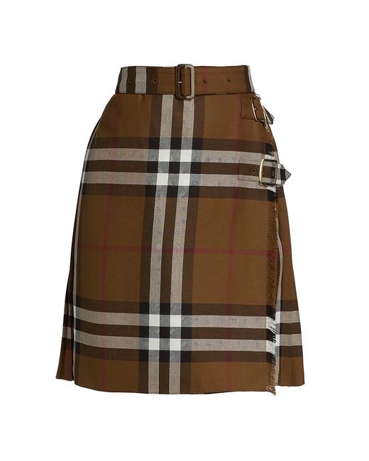 Burberry Belted Check Wool Wrap Skirt in Brown Lyst