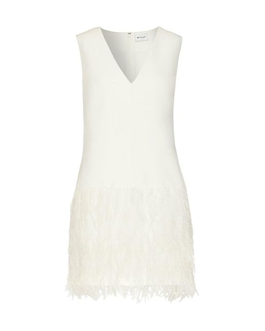 MILLY Veronica Feathered Cady Dress in White | Lyst
