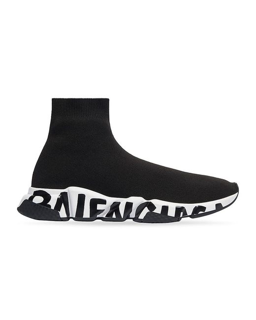 Balenciaga Speed Recycled Knit Graffiti Sneaker in Black for Men | Lyst